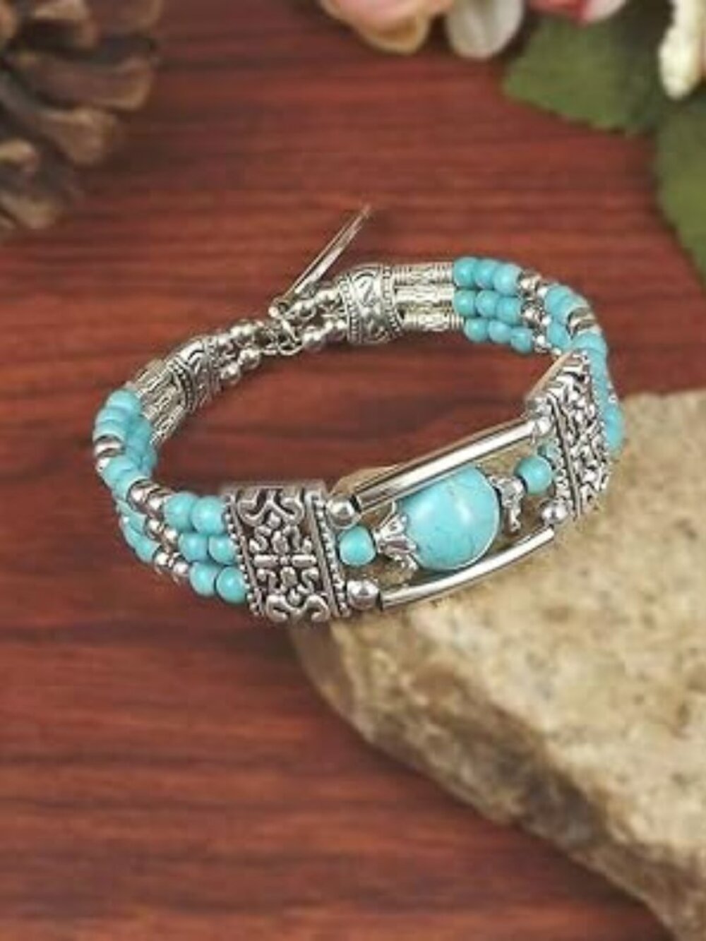 Turquoise Silver Bracelet Trendy Boho Western